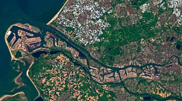 Satellite view of river and land