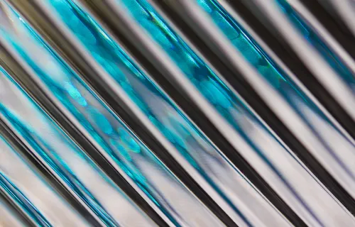 Manufacturing ecosystem with blue metallic data stream