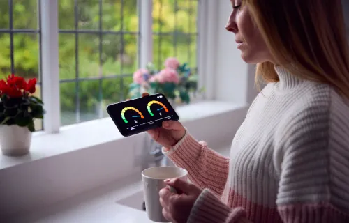 woman looking at a smart meter