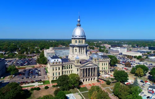 Aerial view of Springfield Illinois government building