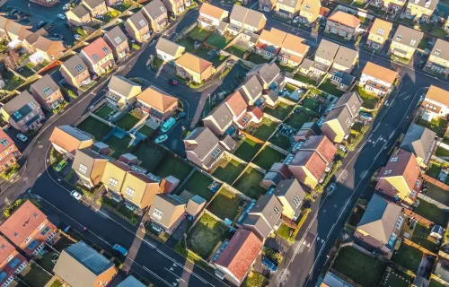 aerial view of houses and streets