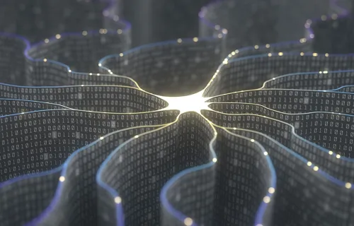 3D illustration of artificial neuron in concept of artificial intelligence