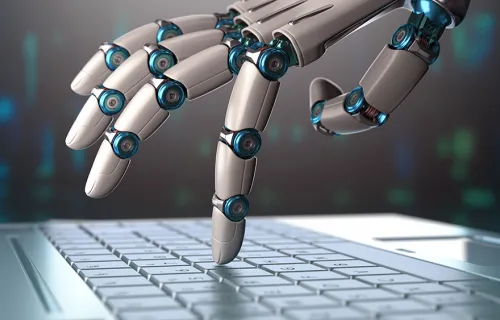 robot hand and keyboard