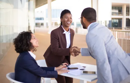 Business professionals meeting and shaking hands