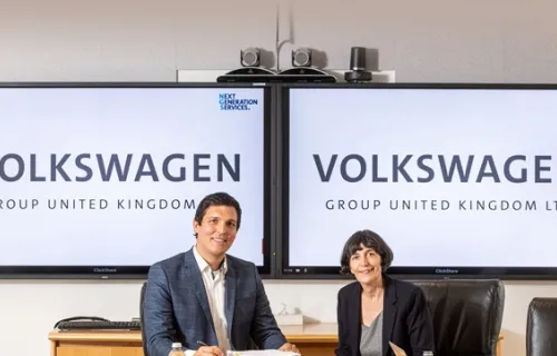 Tara McGeehan, President  - CGI and Michael Marr, CIO  - Volkswagen Group UK sitting side by…