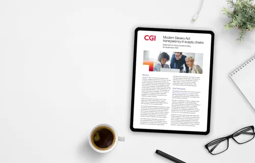 CGI UK Modern Slavery statement 2025 seen on a tablet device