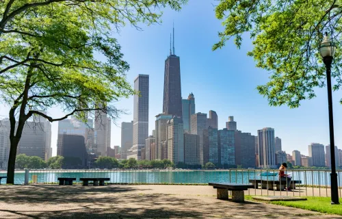 Chicago skyline from Milton Olive Park