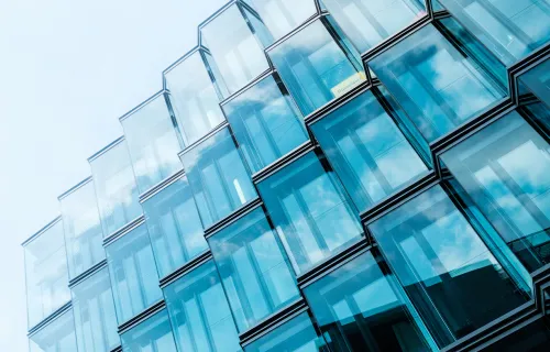 Abstract image of stacked blue glass blocks