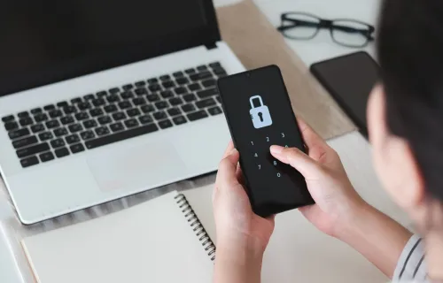 Consultant entering phone password