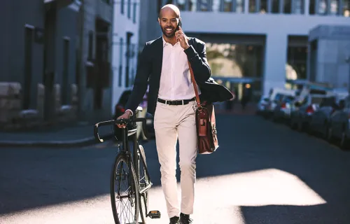 consultant going to office with bicycle