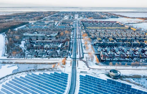 town covered in snow