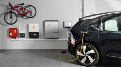 electric vehicle charging station at home with battery storage