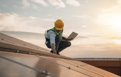 Engineer checking solar panel