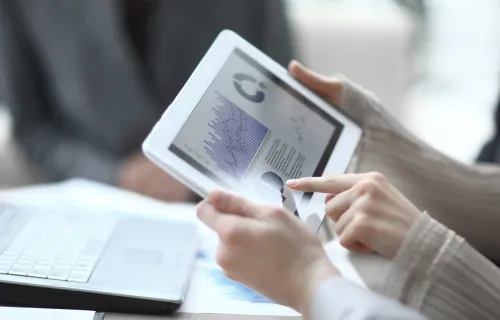 Financial reports on a tablet