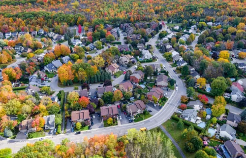Aerial view of a suburban neighbourhood
