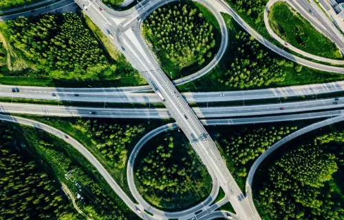 Aerial view of highway overpass