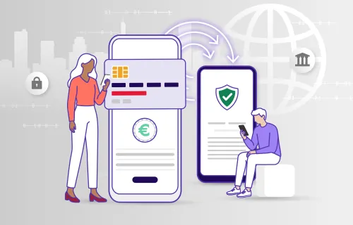 Illustration zum digitalen Euro mit Smartphone, Zahlungskarte und Sicherheits- sowie…
