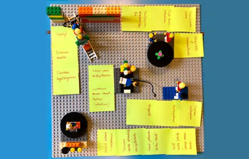 Kuvassa Lego-rakennelmia työpajan tuloksena