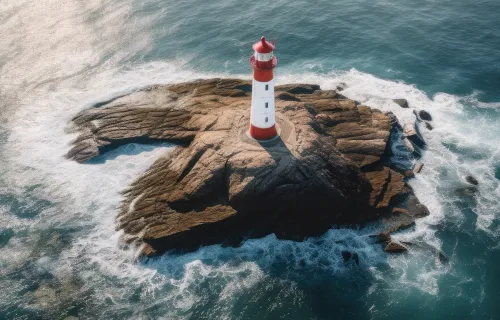 Lighthouse sitting on a rock out in the ocean