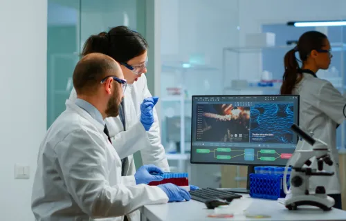 medical researchers collaborating using digital tools