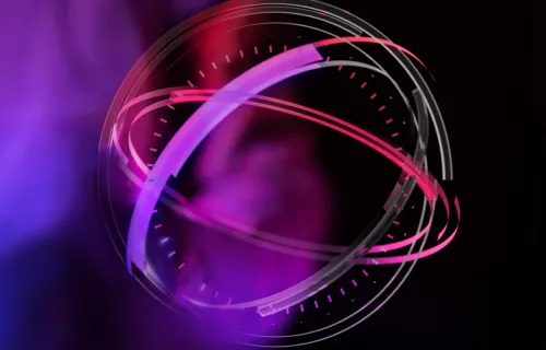 Interlinking purple circles on black background