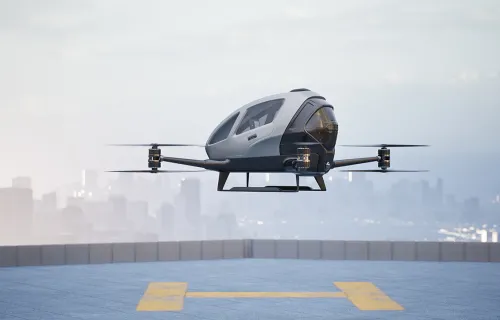 Automated aircraft taking off from helipad 