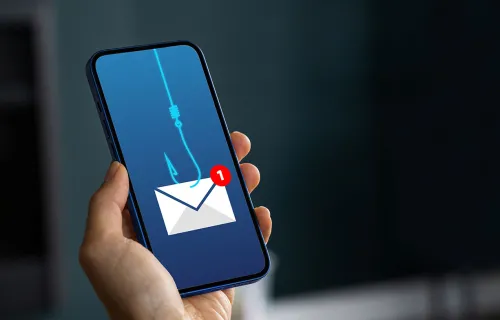 Phishing email alert on smartphone