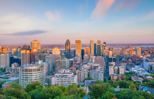Rooftop view of Montreal, Canada at sunset