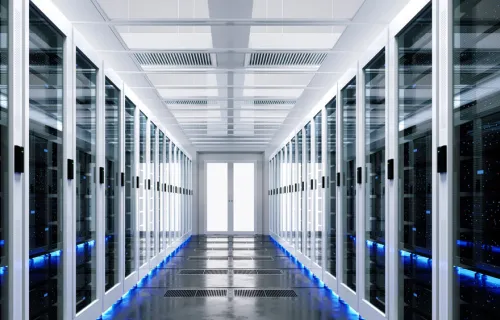 View down the hall of a server room