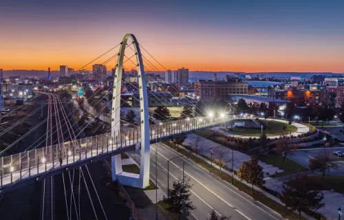 A bridge over a road in downtown Spokane, WA