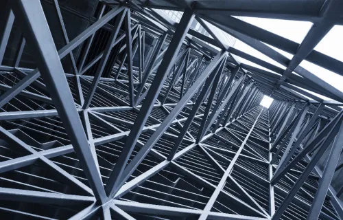 Steel frame of a building