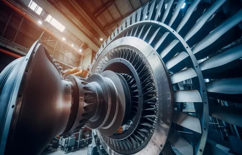 Große Industrieturbine in einer modernen Fertigungs- und Engineeringumgebung.