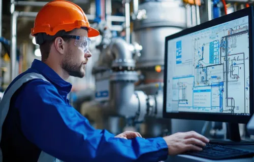 Utilities professional interacting with a digital interface.