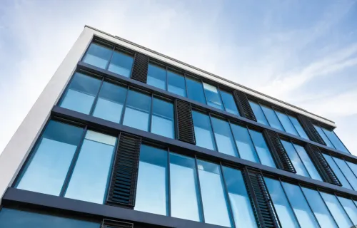 Upward view of skyscraper