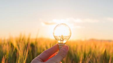 energy innovation concept hand with lightbulb
