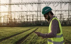 Person in hi-vis standing in front of pylons