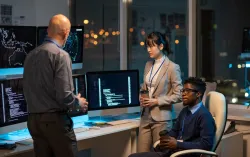 Colleagues working at night