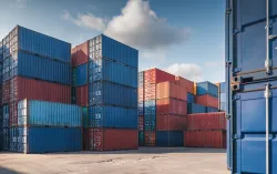 Gestapelte Frachtcontainer als Symbol für globale Logistik, skalierbare IT-Strukturen und komplexe digitale Kernsysteme im internationalen Transportgeschäft.