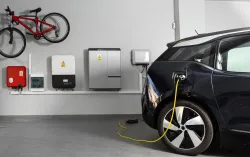 electric vehicle charging station at home with battery storage