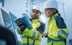 Engineer and project manager working with a tablet