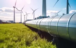 un pipeline d'hydrogène avec des éoliennes en arrière-plan