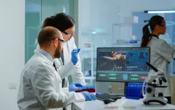 medical researchers collaborating using digital tools