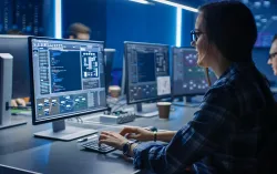 person reviews data with AI on a monitor