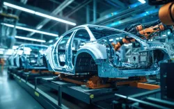 Roboterarme in einer modernen Autofabrik