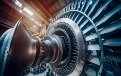 Große Industrieturbine in einer modernen Fertigungs- und Engineeringumgebung.