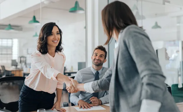 Women consultants handshake each other