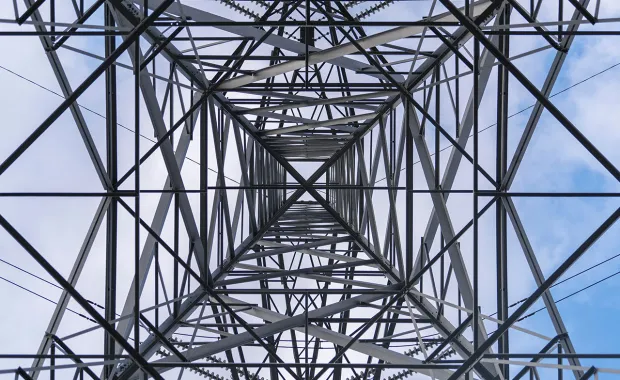 View of an electricity tower from underneath