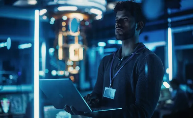 person looking at computer 