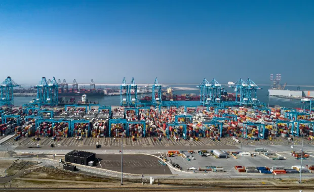 container terminal in the Rotterdam harbor