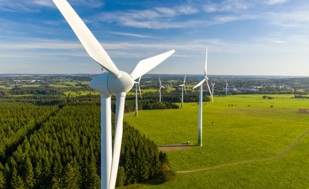 Multiple windmills in the field